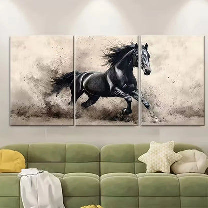 3pcs Black Horse Watercolour Ink Metal Print Ready to Hang Art