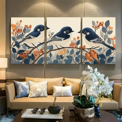 3pcs Linocut Bird Scandinavian Metal Print Ready to Hang Art