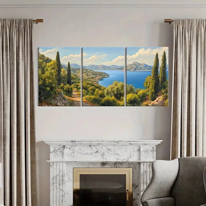 3pcs Mediterranean Coastal Landscape Mountains Metal Print Ready to Hang Art