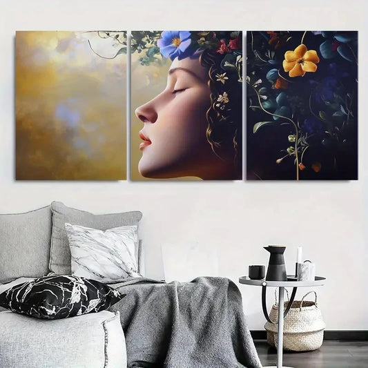 3pcs Tranquil Abstract Botanical Woman Metal Print Ready to Hang Art