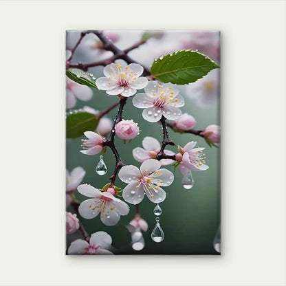 Dew-Kissed Blossoms, Oil Painting Metal Print Ready to Hang