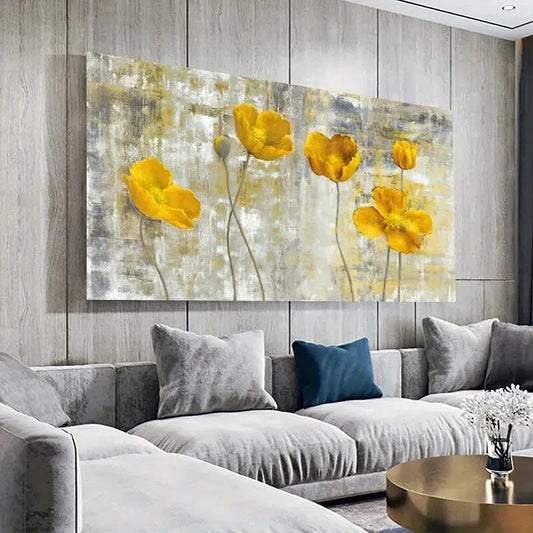 Abstract Yellow Flower Art wall canvas office home room framed 120x60cm