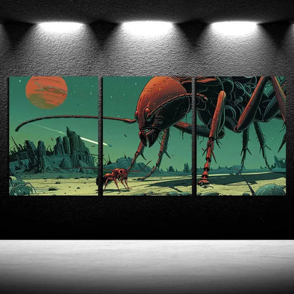 3pcs Vibrant Giant Ants Illustration Metal Print Ready to Hang Art