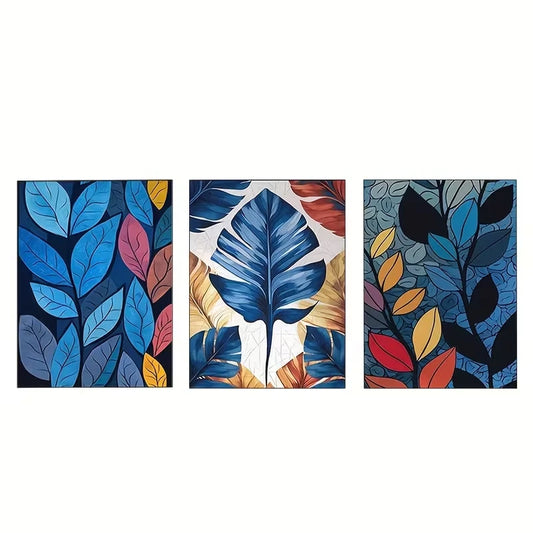 3pcs Abstract Leaf Vintage Art Bohemian Wall Art Set Canvas Framed 60x90cm - High Quality Print 100% Australian Made Wall Canvas Ready to Hang