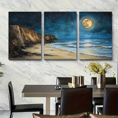 3pcs Night Ocean Starry Sky Coastal Metal Print Ready to Hang Art