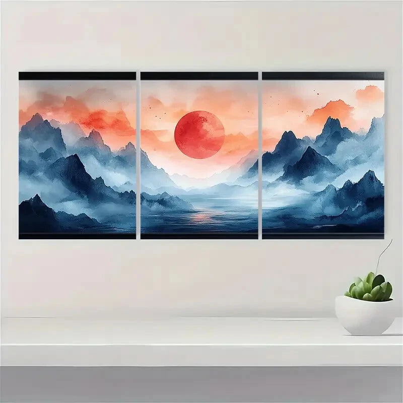 3pcs Abstract Landscape Illustration Watercolor Metal Print Ready to Hang Art