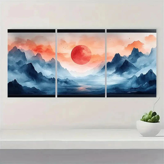 3pcs Abstract Landscape Illustration Watercolor Metal Print Ready to Hang Art
