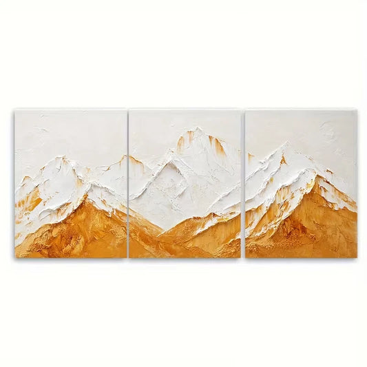 3pcs Abstract Mountain Range Painting Rustic White Metal Print Ready to Hang Art