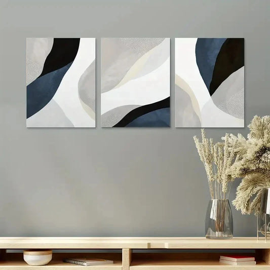 3pcs Navy Blue Abstract Wall Art Posters Metal Print Ready to Hang Art