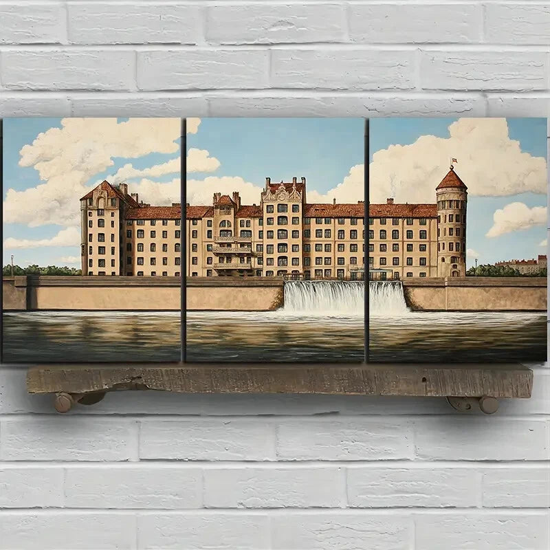 3pcs Beautiful Castle Blue Sky White Clouds Metal Print Ready to Hang Art