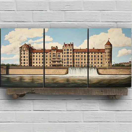 3pcs Beautiful Castle Blue Sky White Clouds Metal Print Ready to Hang Art