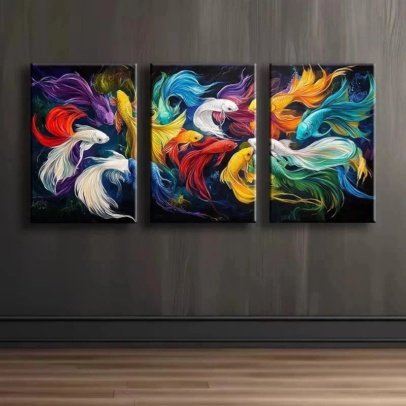 3pcs Colorful betta fish Illustration Metal Print Ready to Hang Art