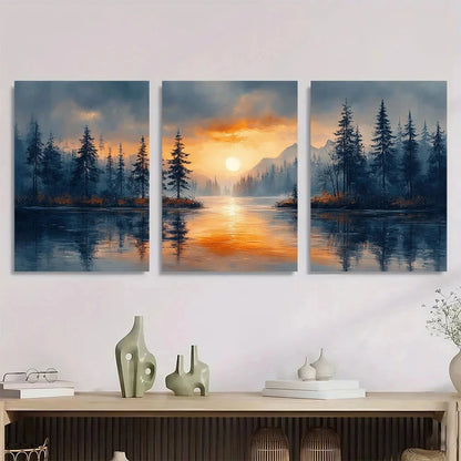 3pcs Trees & Mountain Seascape Abstract Metal Print Ready to Hang Art