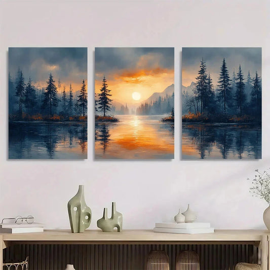 3pcs Trees & Mountain Seascape Abstract Metal Print Ready to Hang Art