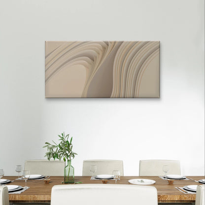 Modern Neutral Abstract Layered Waves Wall Art Canvas Office Home Framed 120x60cm
