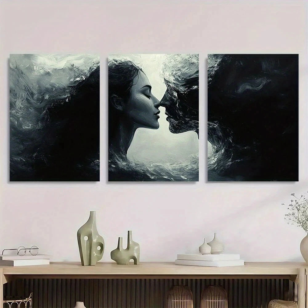 3pcs Abstract Black And White Warmth Of A Kiss Metal Print Ready to Hang Art