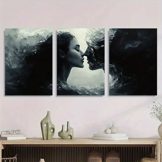 3pcs Abstract Black And White Warmth Of A Kiss Metal Print Ready to Hang Art