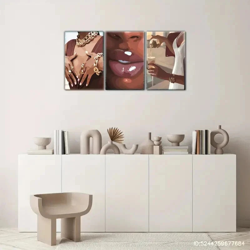 3pcs Exquisite Female Portrait Art Poster Metal Print Ready to Hang Art