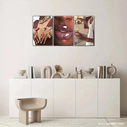 3pcs Exquisite Female Portrait Art Poster Metal Print Ready to Hang Art