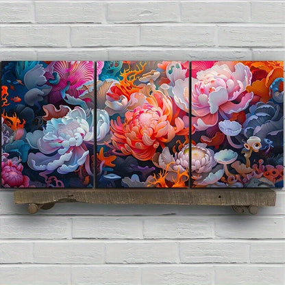 3pcs Floral Vibrant Botanical Metal Print Ready to Hang Art