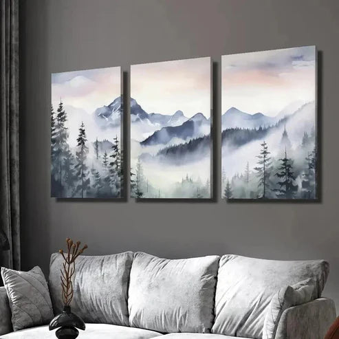 3pcs Blue Snow Mountain Valley Forest Wall Art Set Canvas Unframed - High Quality Print 100% Australian Made Wall Canvas