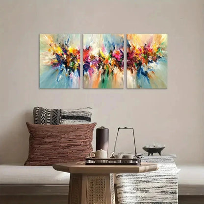 3pcs Vibrant Abstract Brush Stroke Design Metal Print Ready to Hang Art