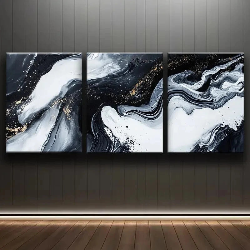 3pcs Luxury Black and White Abstract Metal Print Ready to Hang Art