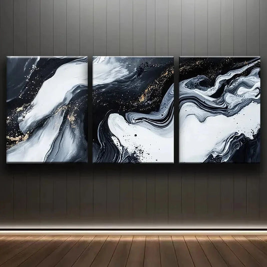 3pcs Luxury Black and White Abstract Metal Print Ready to Hang Art