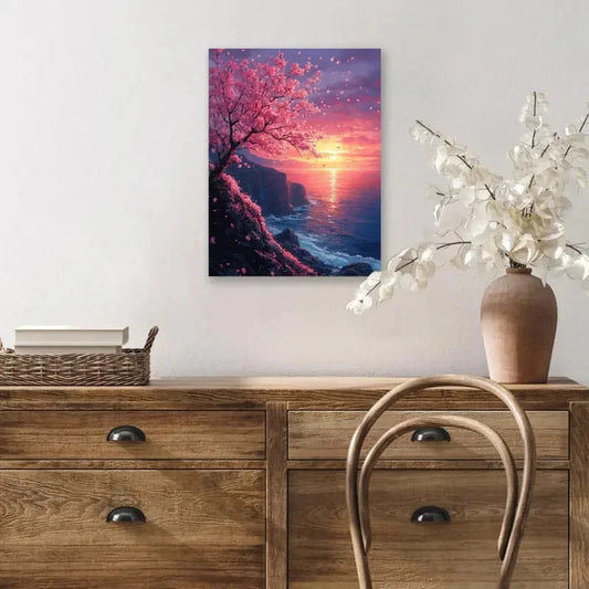 Beautiful Charming Sunset & Pink Cherry Blossoms 40x60cm Metal Print Ready to Hang