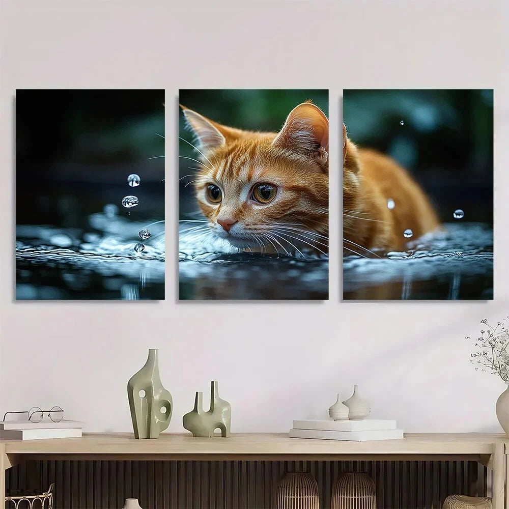 3pcs Little Paws Cat Water Drops Metal Print Ready to Hang Art