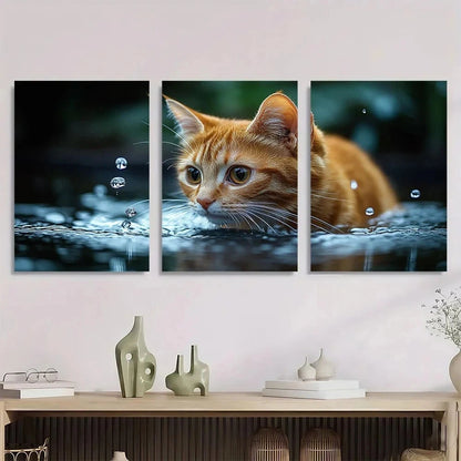 3pcs Little Paws Cat Water Drops Metal Print Ready to Hang Art