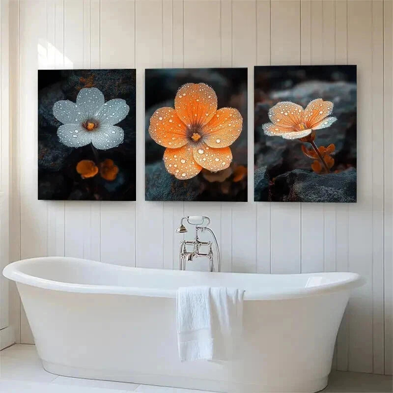 3pcs Orange & White Dew-Kissed Flower Perfect Wall Art Set Canvas Framed 50x70cm - High Quality Print 100% Australian Made Wall Canvas Ready to Hang