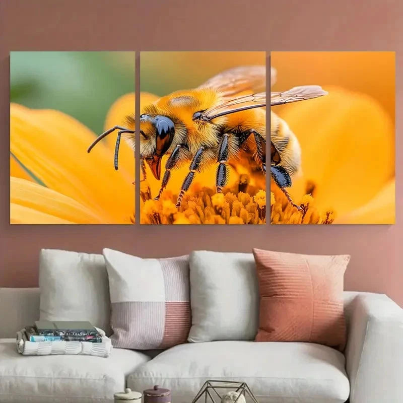 3pcs Floral Bumblebee Orange Insect Nature Metal Print Ready to Hang Art