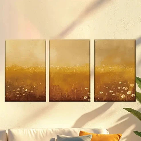 3pcs Golden abstract flowers Wall Art Set Canvas Unframed - High Quality Print 100% Australian Made Wall Canvas