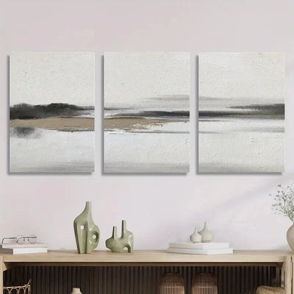 3pcs Misty landscape painting, beige Metal Print Ready to Hang Art