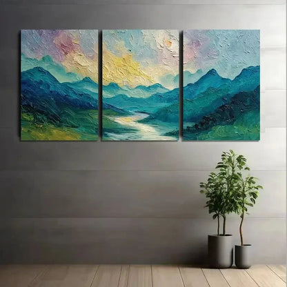 3pcs Mountain and River Landscape Painting Metal Print Ready to Hang Art