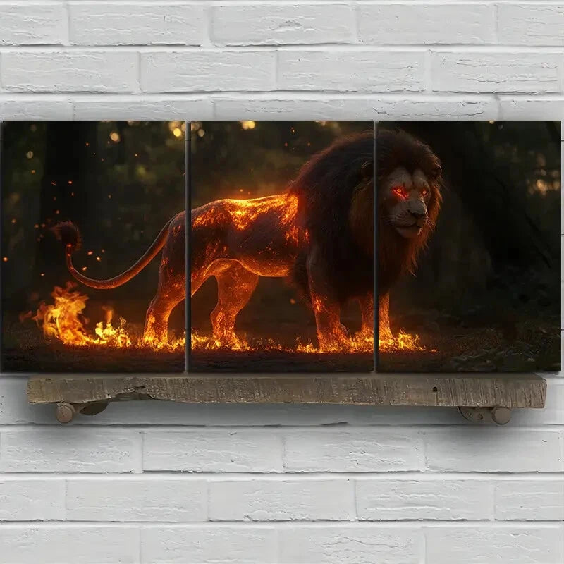 3pcs Painting Set Running Lion Metal Print Ready to Hang Art