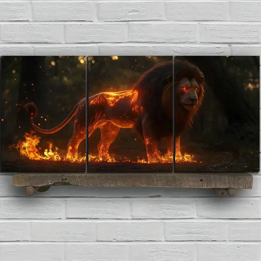 3pcs Painting Set Running Lion Metal Print Ready to Hang Art