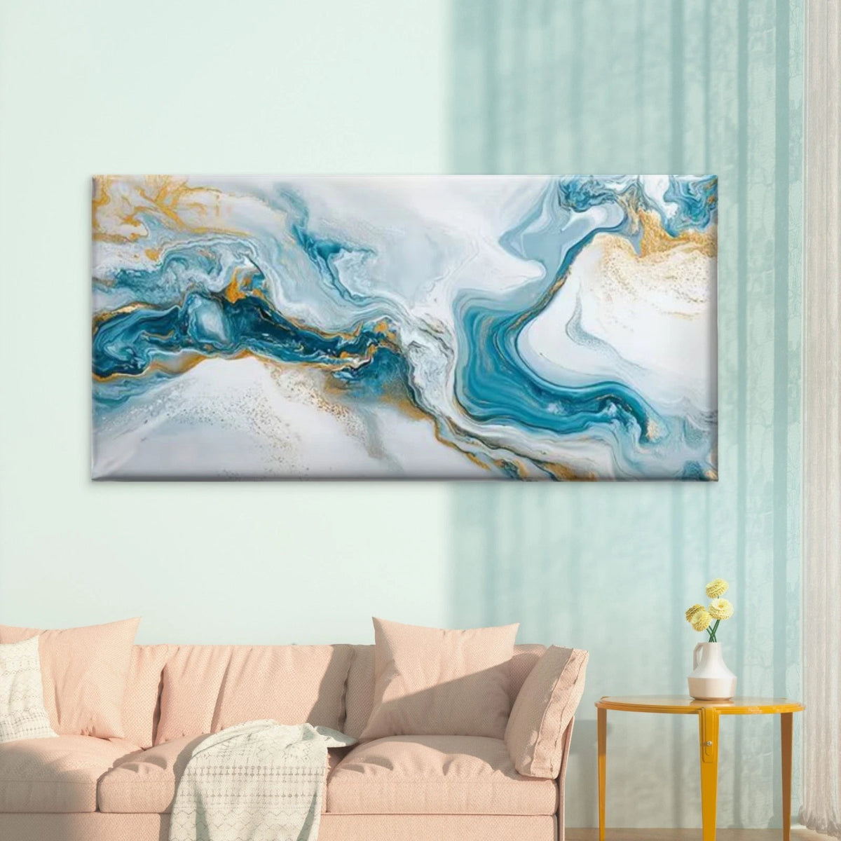 Abstract Golden & White Marble Wall Art Canvas Office Home Room Framed 120x60cm