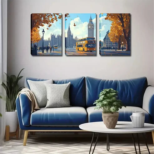 3pcs Autumn Romance, London Street Wall Art Canvas Unframed - High Quality Print 100% Australian Made Wall Canvas