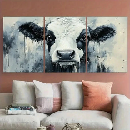 3pcs Black and White Cow Watercolor Design Metal Print Ready to Hang Art