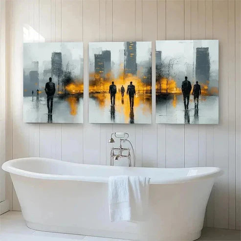 3pcs Abstract Cityscape with Silhouetted Wall Art Set Canvas Unframed - High Quality Print 100% Australian Made Wall Canvas
