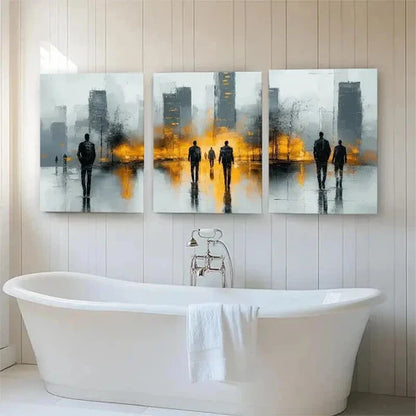 3pcs Abstract Cityscape with Silhouetted Wall Art Set Canvas Unframed - High Quality Print 100% Australian Made Wall Canvas