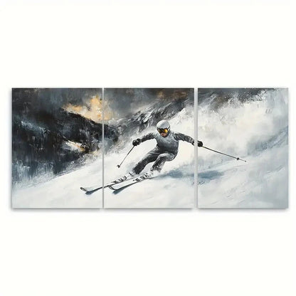 3pcs Skiing Sport Gift Skier on Snowy Mountain Wall Art Set Canvas Framed 40x60cm - High Quality Print 100% Australian Made Wall Canvas Ready to Hang