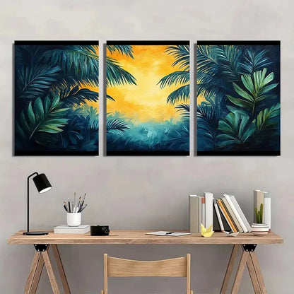 3pcs Boho Modern Abstract Palm Leaf Metal Print Ready to Hang Art