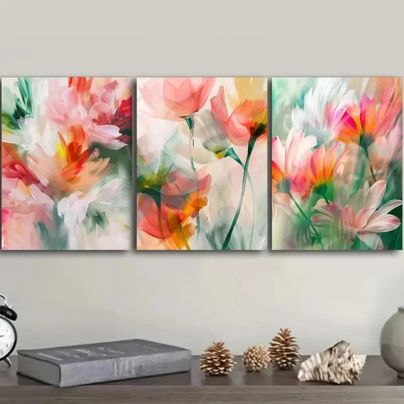 3pcs Featuring Abstract Floral Designs Metal Print Ready to Hang Art