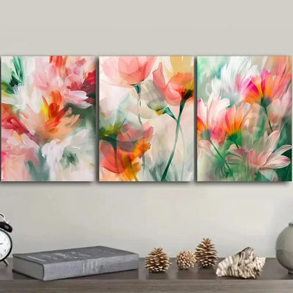 3pcs Featuring Abstract Floral Designs Metal Print Ready to Hang Art