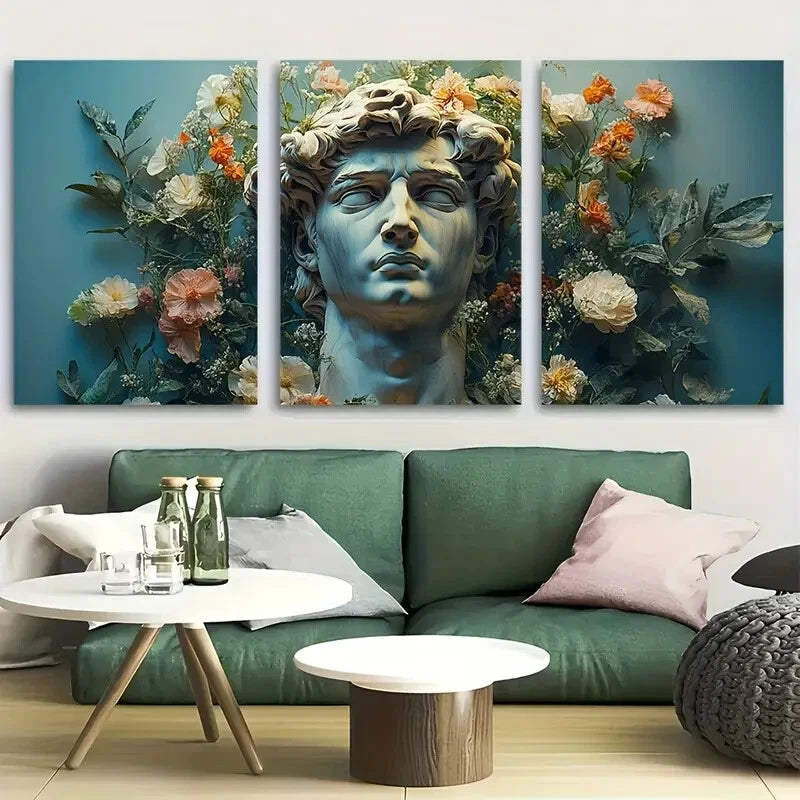 3pcs Modern Renaissance Michelangelo David Statue Metal Print Ready to Hang Art