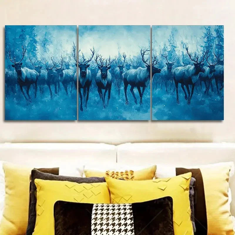 3pcs A herd of reindeer snow art Painting Wall Art Set Canvas Framed 60x90cm - High Quality Print 100% Australian Made Wall Canvas Ready to Hang