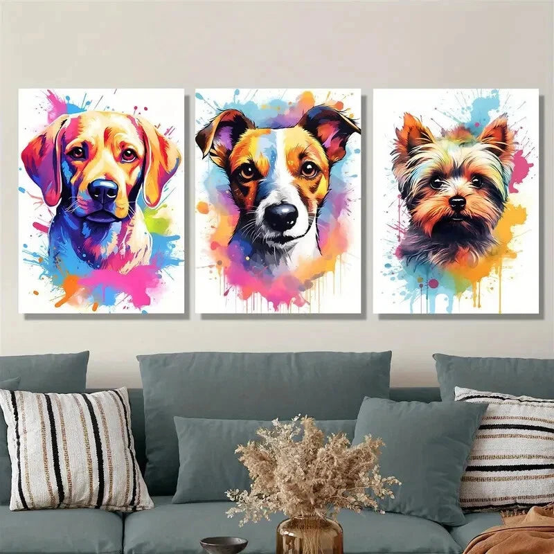 3pcs Watercolor dog head cute pet dog portrait, Metal Print Ready to Hang Art